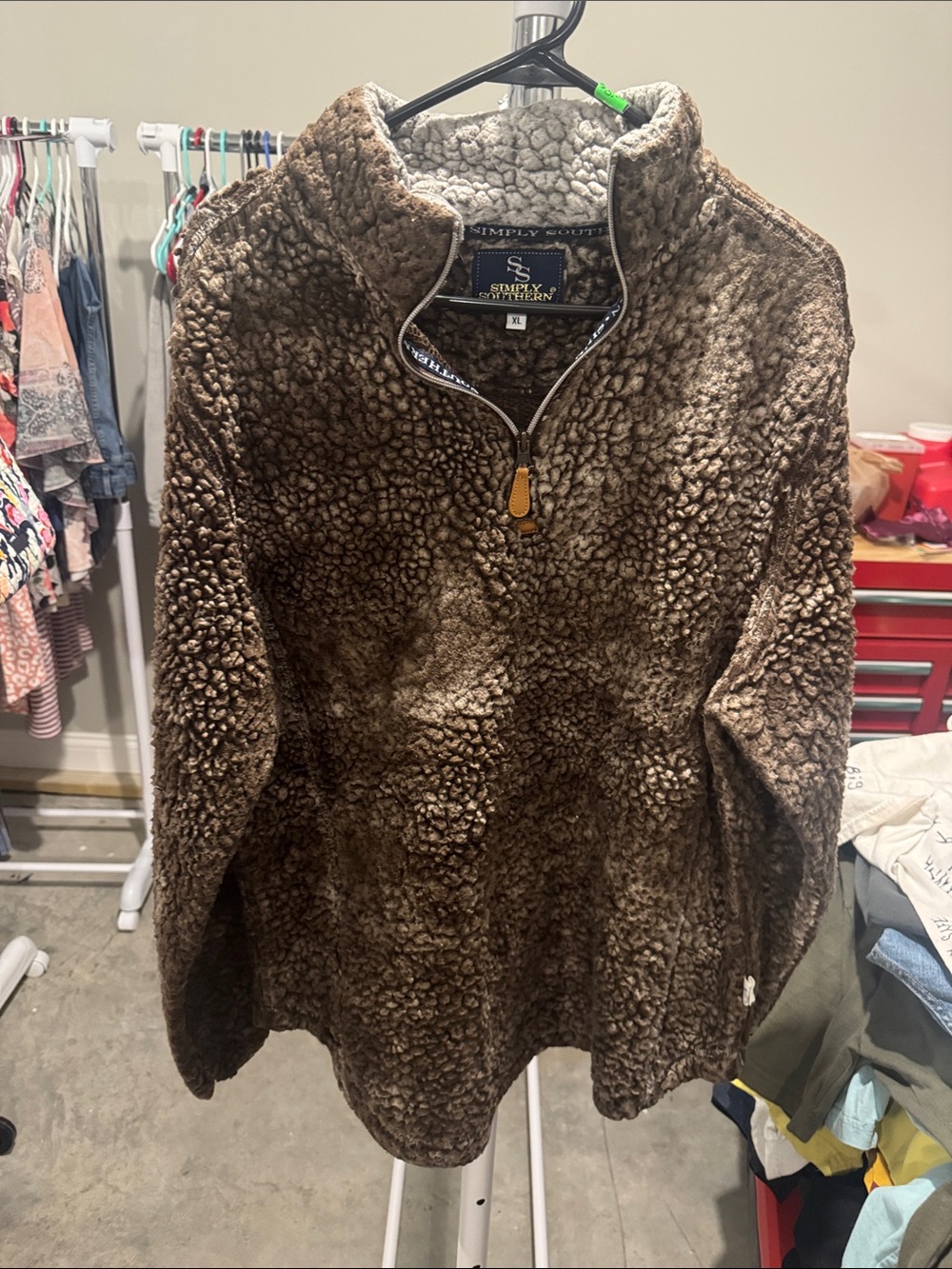 Simply Southern Brown Sherpa 1/4 Zip Pullover Jacket